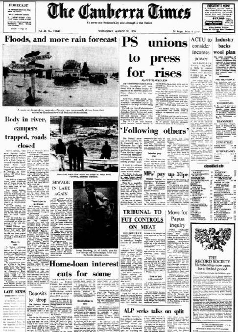 The front page of <i>The Canberra Times</i> on August 28, 1974.