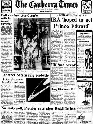 The front page of <i>The Canberra Times</i> on September 3, 1979.