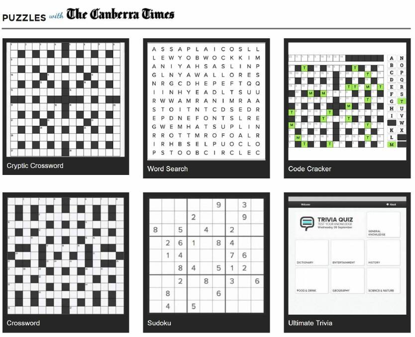 Premium subscribers to canberratimes.com.au can access this range of interactive puzzles.