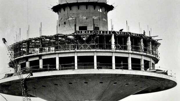 The Black Mountain Tower under construction. Picture: The Canberra Times 