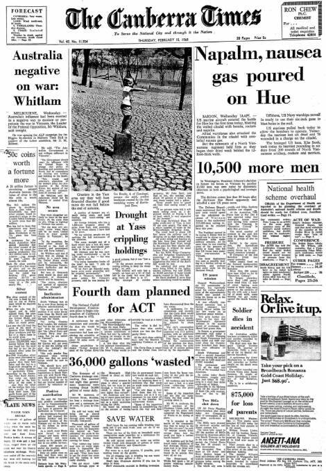 The Canberra Times' front page on this day in 1968.