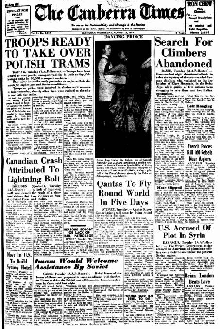 The front page on this day in 1957.