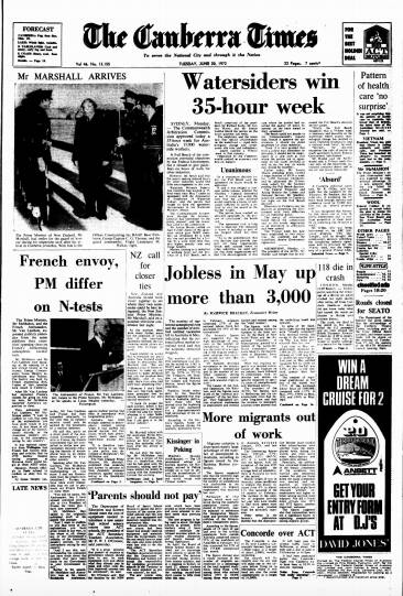 The Canberra Times' front page on June 20, 1972.