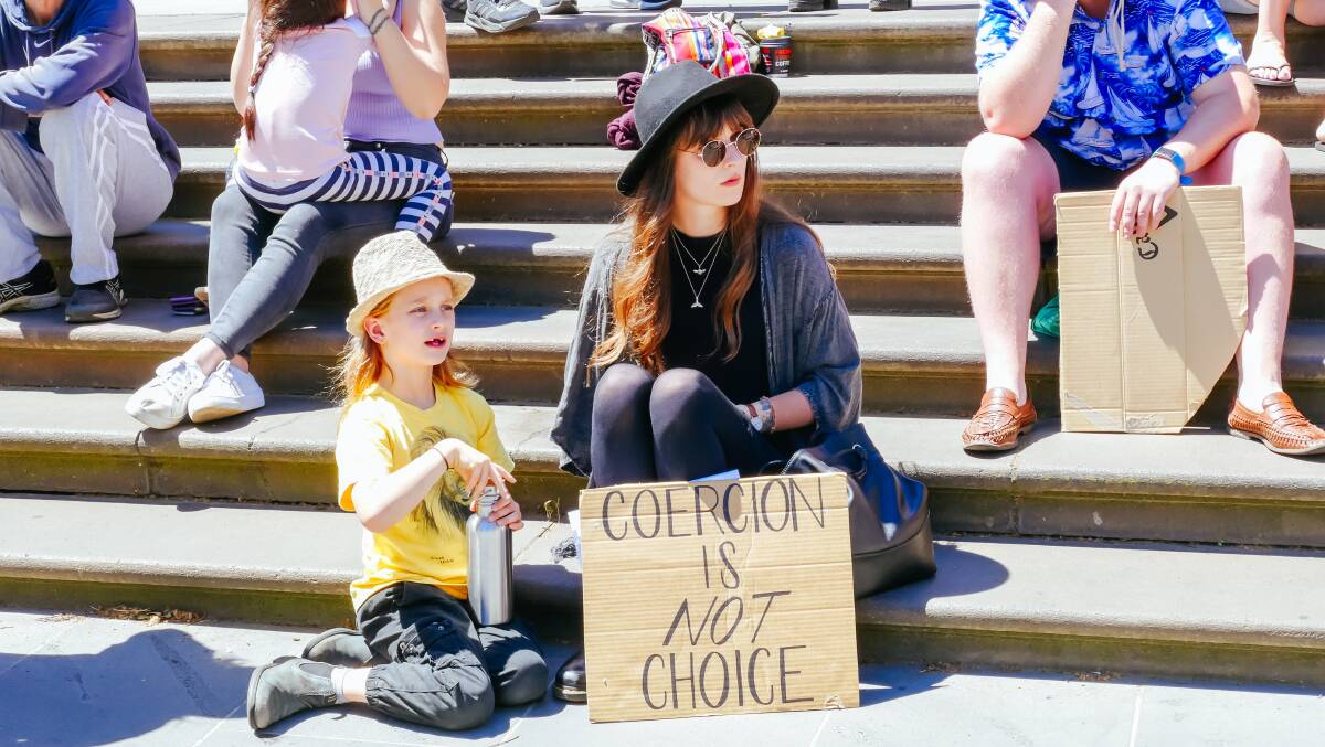 Anti-vaccine mandate protests like this one in Melbourne have been overshadowed by more inflammatory ones. Picture: Shutterstock