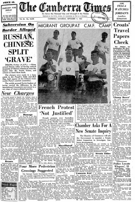 The front page of <i>The Canberra Times</i> on September 7, 1963.