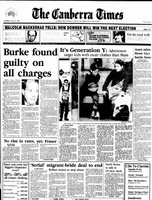 The Canberra Times' front page on July 14, 1994.