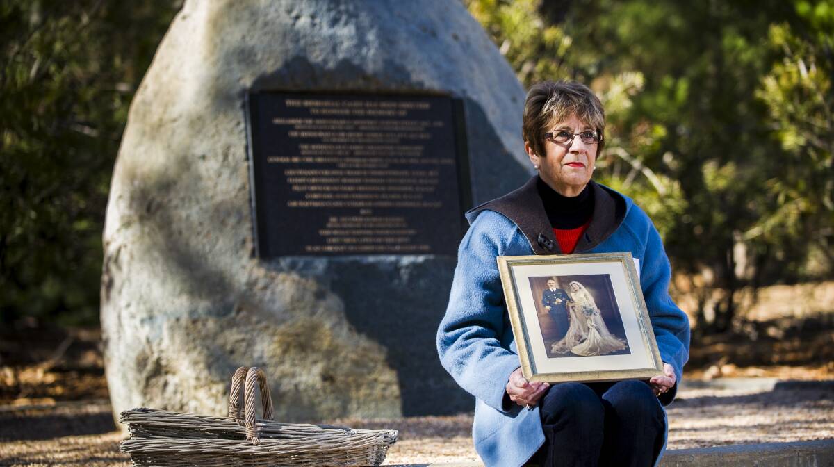 Kaye Greene, daughter of the widow of pilot Bob Hitchcock, at the memorial in 2013. Picture: Rohan Thomson