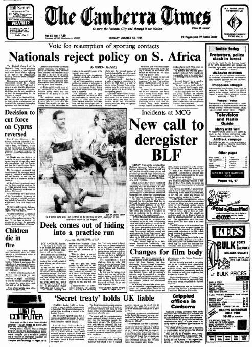 The front page from this day in 1984.