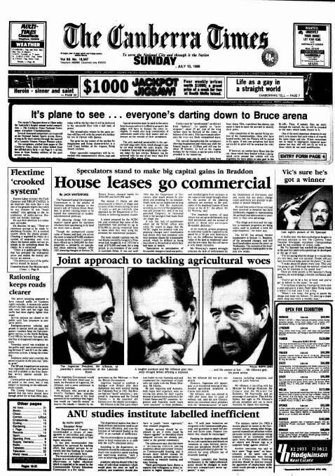 The front page of The Canberra Times on July 13, 1986.