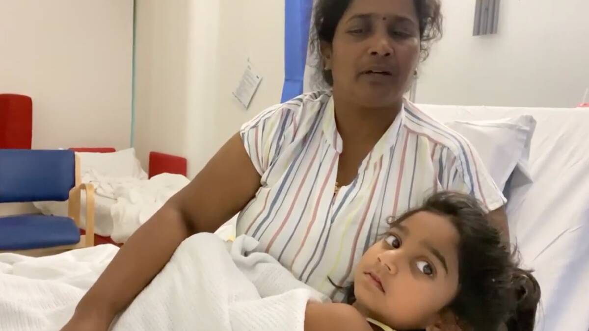 Priya Murugappan and her daughter Tharnicaa in hospital in Perth. Picture: Supplied