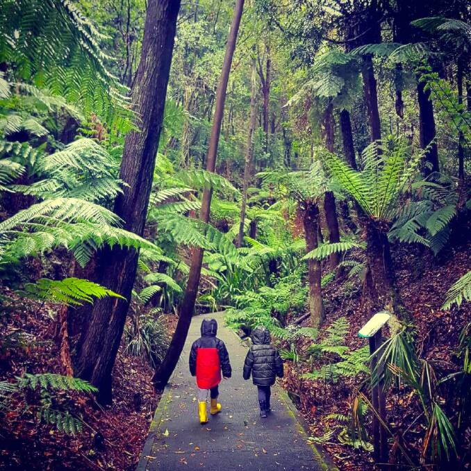 Oliver and Lachlan Bush of Bruce enjoy a stroll through the Rainforest Gully earlier this week. Picture: Justin Bush
