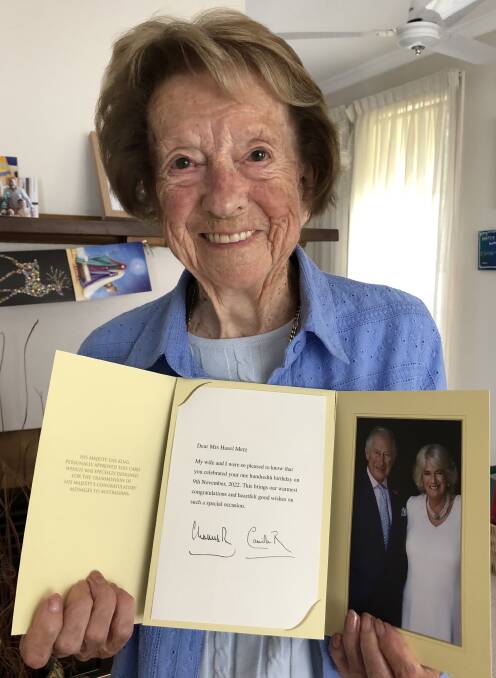 Hazel Merz with her congratulatory letter from King Charles III. Picture supplied
