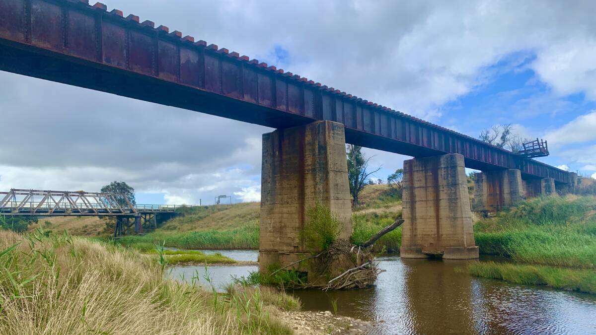 The disused railway bridge at Foxlow, with the Allan Truss road bridge in the background. Picture: Tim the Yowie Man