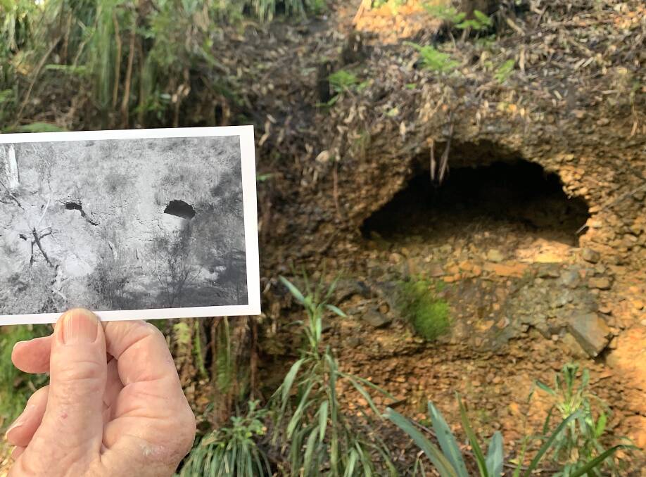 Barry Snelson's 1963 photo of the mystery cave and the cave today. Picture: Tim the Yowie Man