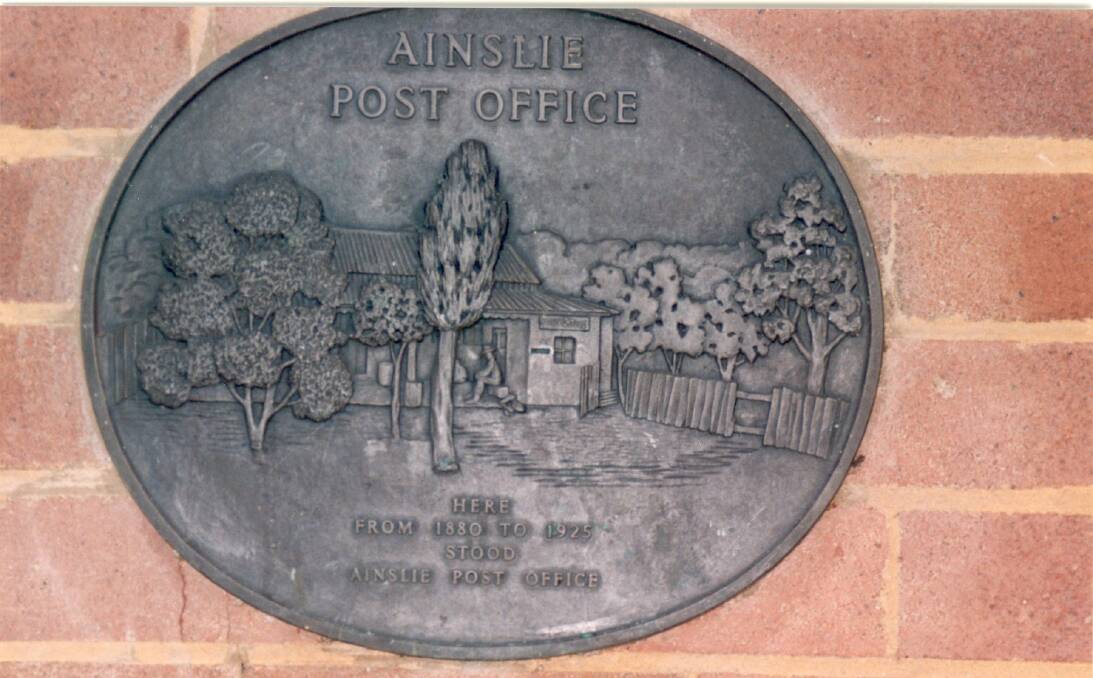 A plaque, which until a few years ago was displayed on the wall of the Kanangra Court Flats in Allambee Street, Reid, outside the location of the first Ainslie post office. Picture ArchivesACT