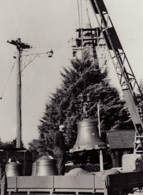 One of the bells being unloaded from a truck outside St John's lych-gate in 1964. Picture: St John's archives