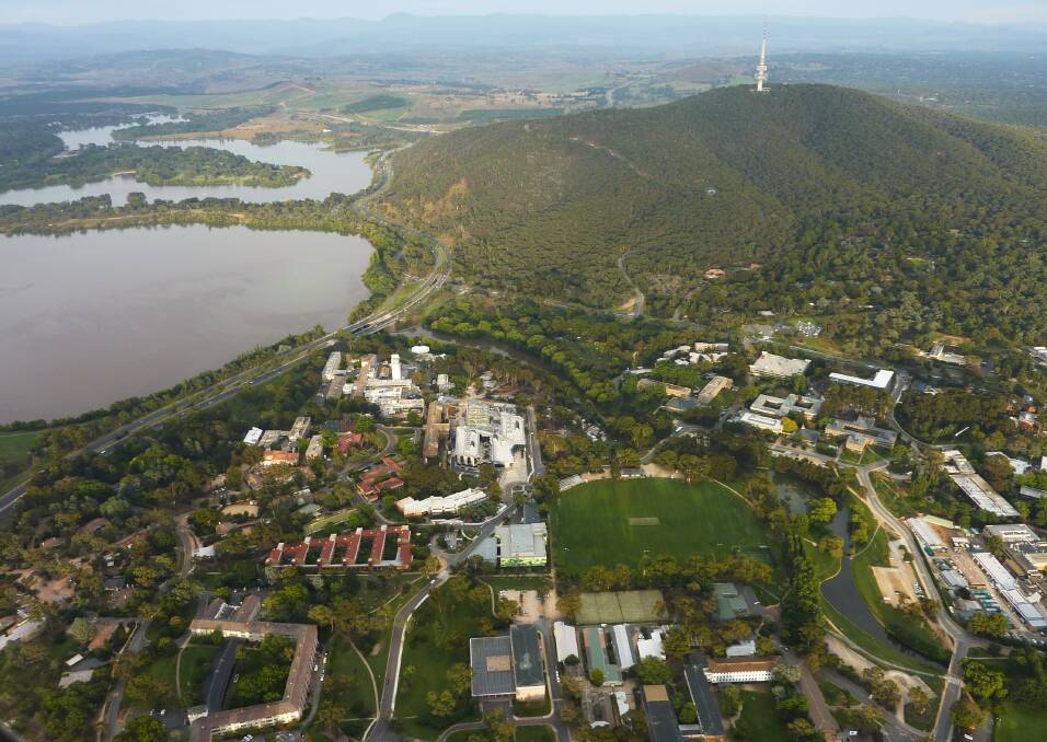 Aerial view of Black Mountain showing its proximity to the ANU and Lake Burley Griffin. Picture: Tim the Yowie Man