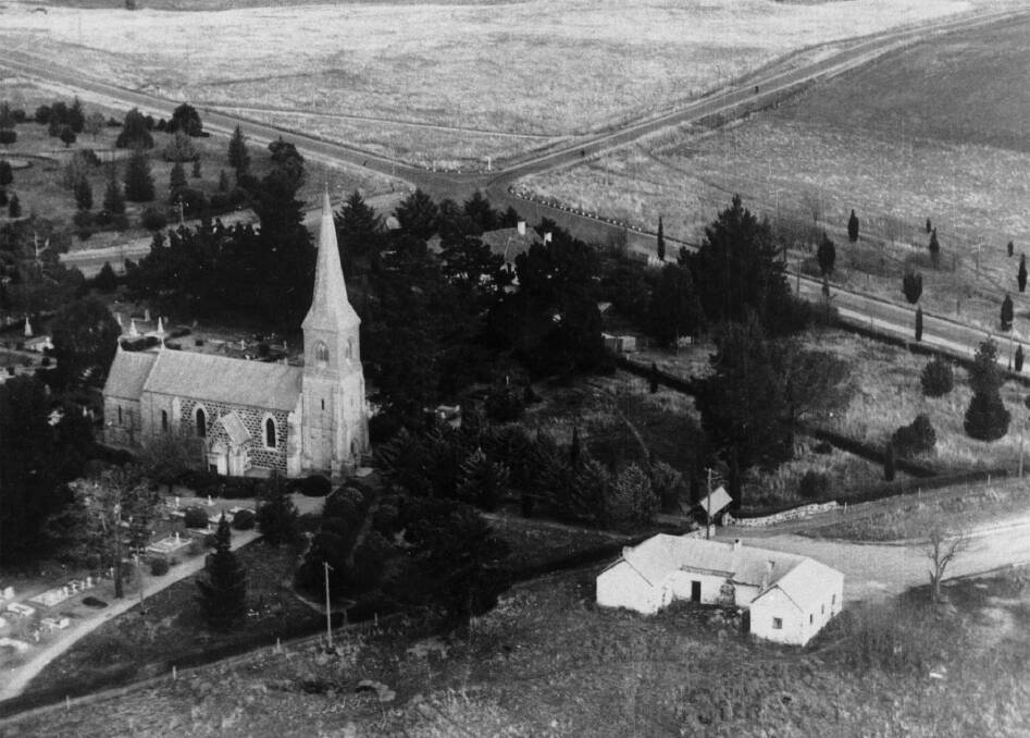 St John's Church and the schoolhouse circa 1947. Picture courtesy of St John's archives