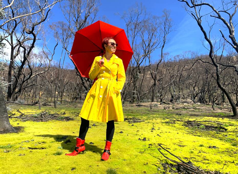 Rose Higgins' outfit rivals the patch of fluoroscent moss. Picture: Tim the Yowie Man