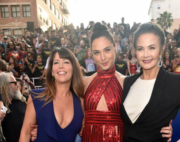 On the publicity trail with director Patty Jenkins, left, and original Wonder Woman actor Lynda Carter. Picture: Getty Images