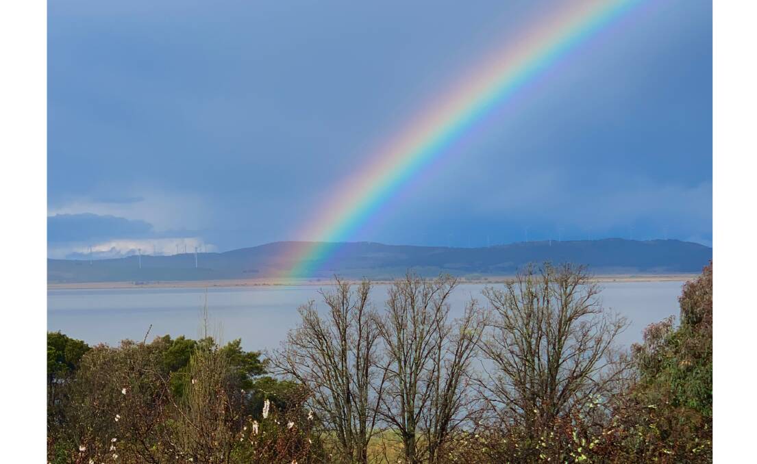 Symbol of hope: the rainbow over Lake George. Picture by Tim the Yowie Man