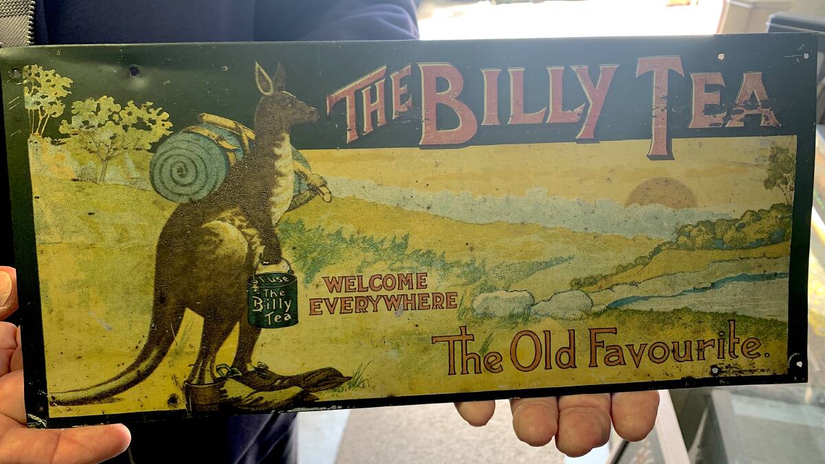A 1910 Billy Tea sign, one of many vintage signs in Barry Snelson's prized collection. Picture: Tim the Yowie Man