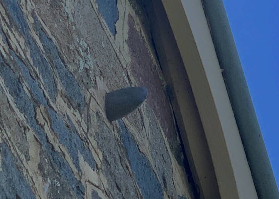 The axe head in the wall of the vestry at Wattle Park Uniting Church, Wallaroo. Picture: Tim the Yowie Man