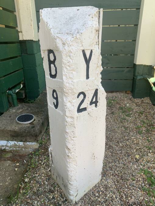 Mystery milepost at Hall School House & Heritage Centre. Picture: Tim the Yowie Man