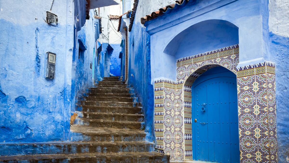 Most of the walls in the town of Chefchaouen are painted blue. Picture by Michael Turtle