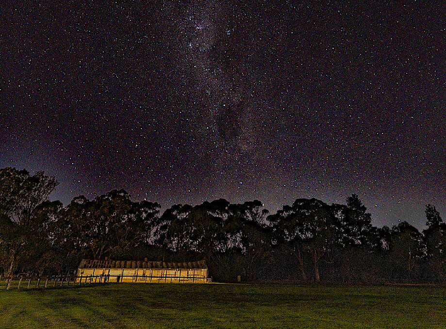 The livestock shed at the Hall Showground under the Milky Way. Picture: Paul Porteous