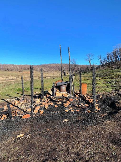 The ruins of Four Mile Hut seen after the January 2020 fire. Picture: Stefan De Montis