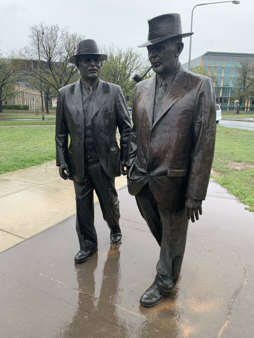 The statue of former Australian prime ministers John Curtin, left, and Ben Chifley. Picture: Tim the Yowie Man