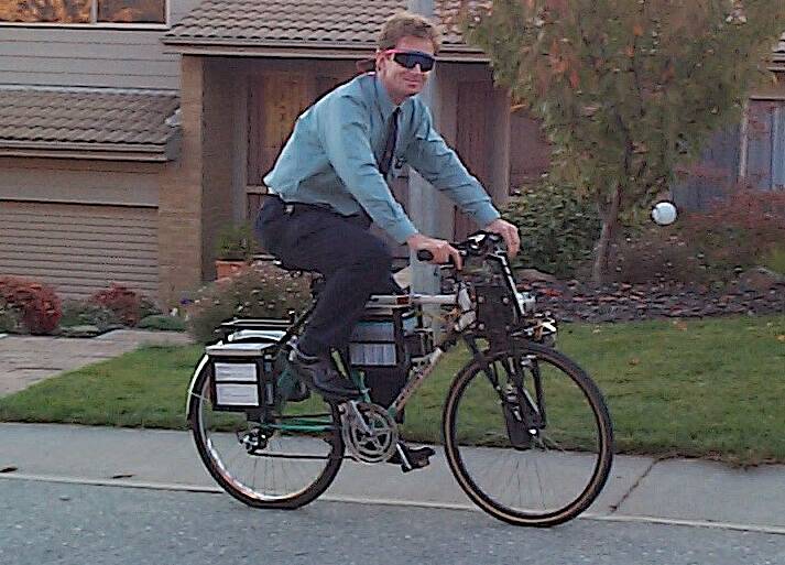 Craig Collins on his homemade electric bike circa 1995. Picture: Craig Collins
