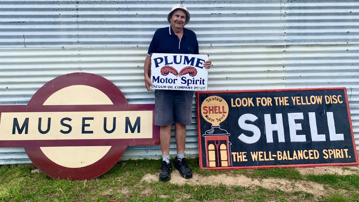 Kingsley Southwell with some of his favourite vintage signs. Picture: Tim the Yowie Man