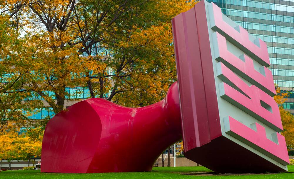 The Free Stamp sculpture, created by Claes Oldenburg and Coosje van Bruggen, was erected in Cleaveland's Willard Park in 1991. Picture: Shutterstock