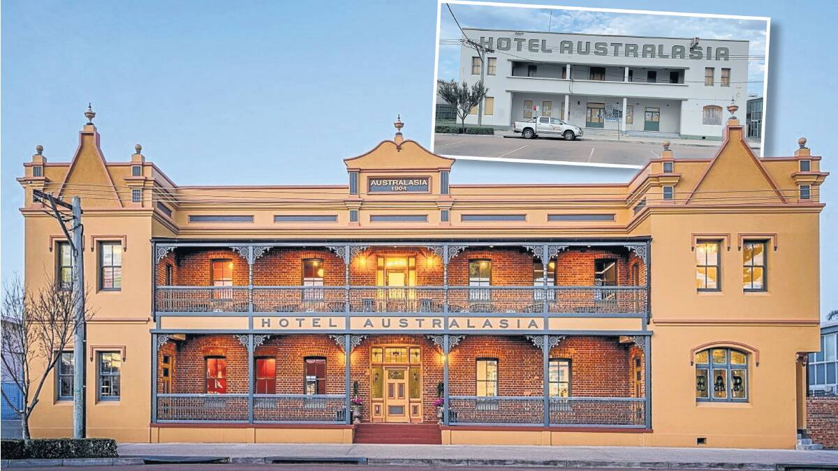 The refurbished Hotel Australasia will reopen its doors later this month. Inset: The facade as most remember it. Pictures by John Martin/Sapphire Coast Photography, Tim the Yowie Man