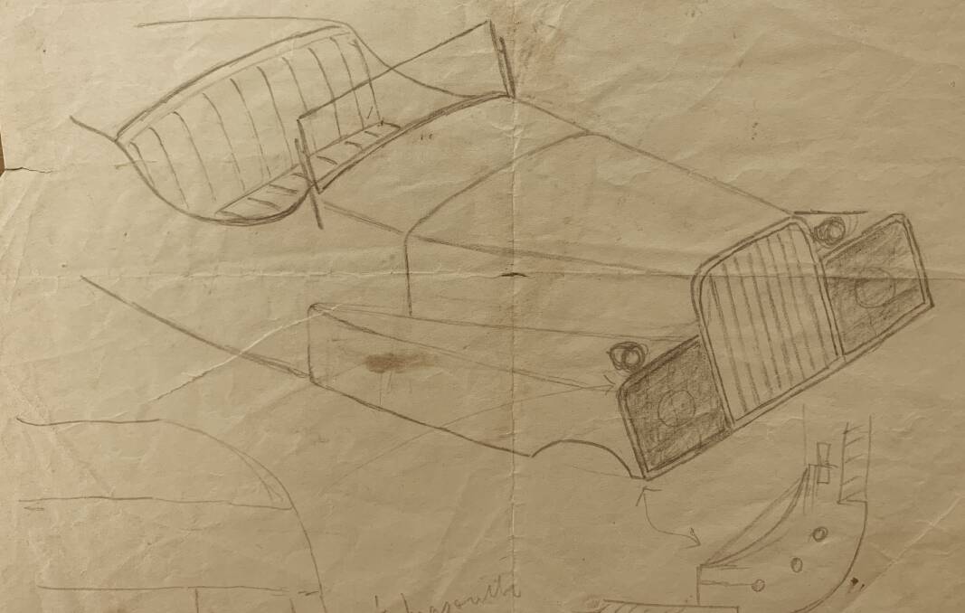 Wilson's sketch of the vehicle's exterior. Picture: Sir Roland Wilson's Personal Papers, NLA