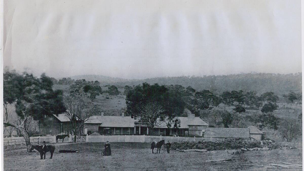 Hamilton Hume (left) and his wife Elizabeth (centre) with an unnamed horseman in front of Cooma Cottage, circa 1870. Picture: Campbelltown and Airds Historical Society