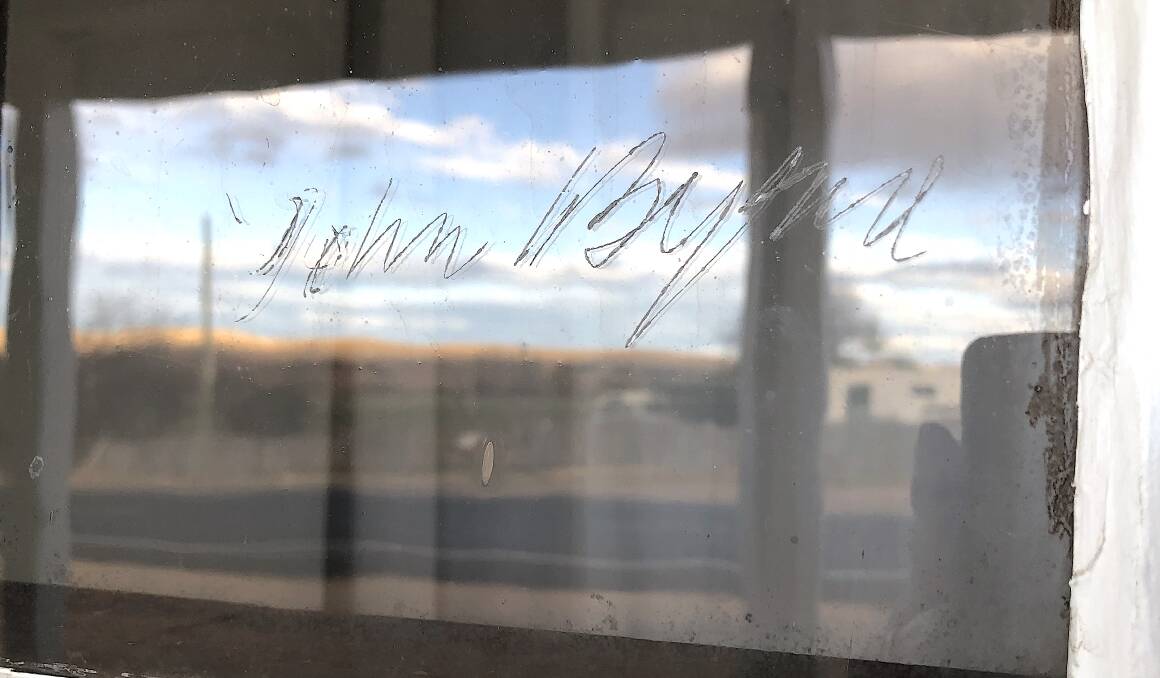 The engraving on the window at the Squatters Arms. Picture: Raelene Forbes