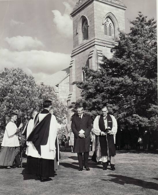 Governor-general Viscount De L'Isle and Sydney Archbishop Hugh Gough after the dedication service for the bells on September 17, 1964. Picture: The Canberra Times