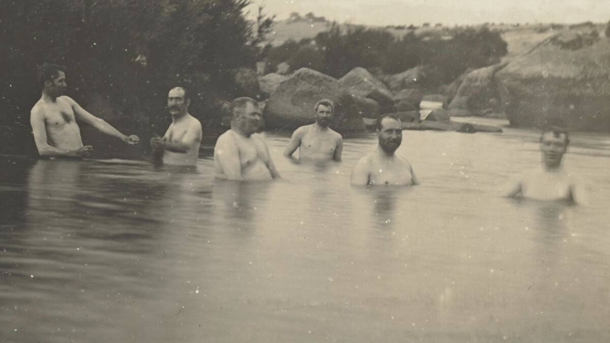 Senators bathing in the Snowy River at Dalgety in 1902. Pictures By ET Luke, courtesy of the National Library of Australia