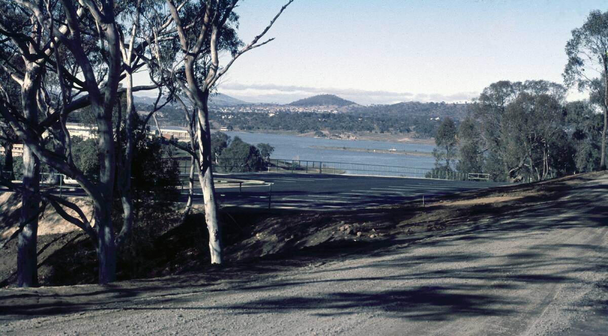 Overlooking the car park and the portion of the Rainforest Gully that now represents the Tasmanian rainforest. Picture: J. Wrigley, Australian National Botanic Gardens, 1967