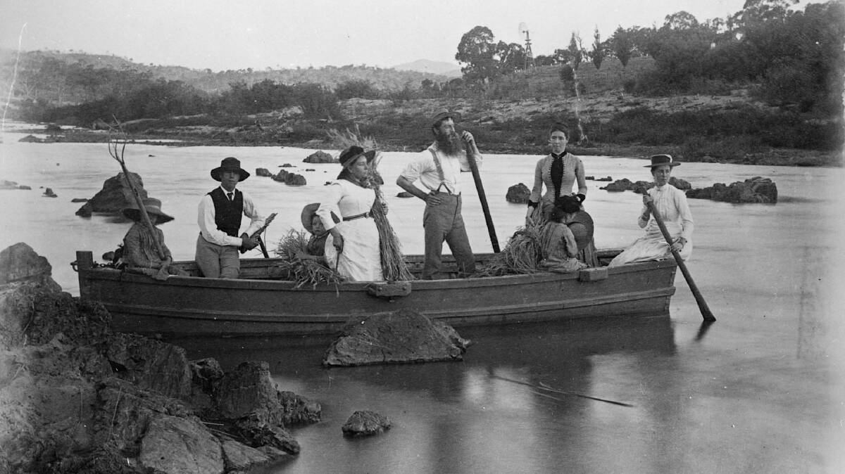 Members of the De Salis family in the Cuppacumbalong punt circa 1880. Nina De Salis is the seated female at far right and William Farrer of rust-free wheat fame is standing in the centre. Picture supplied