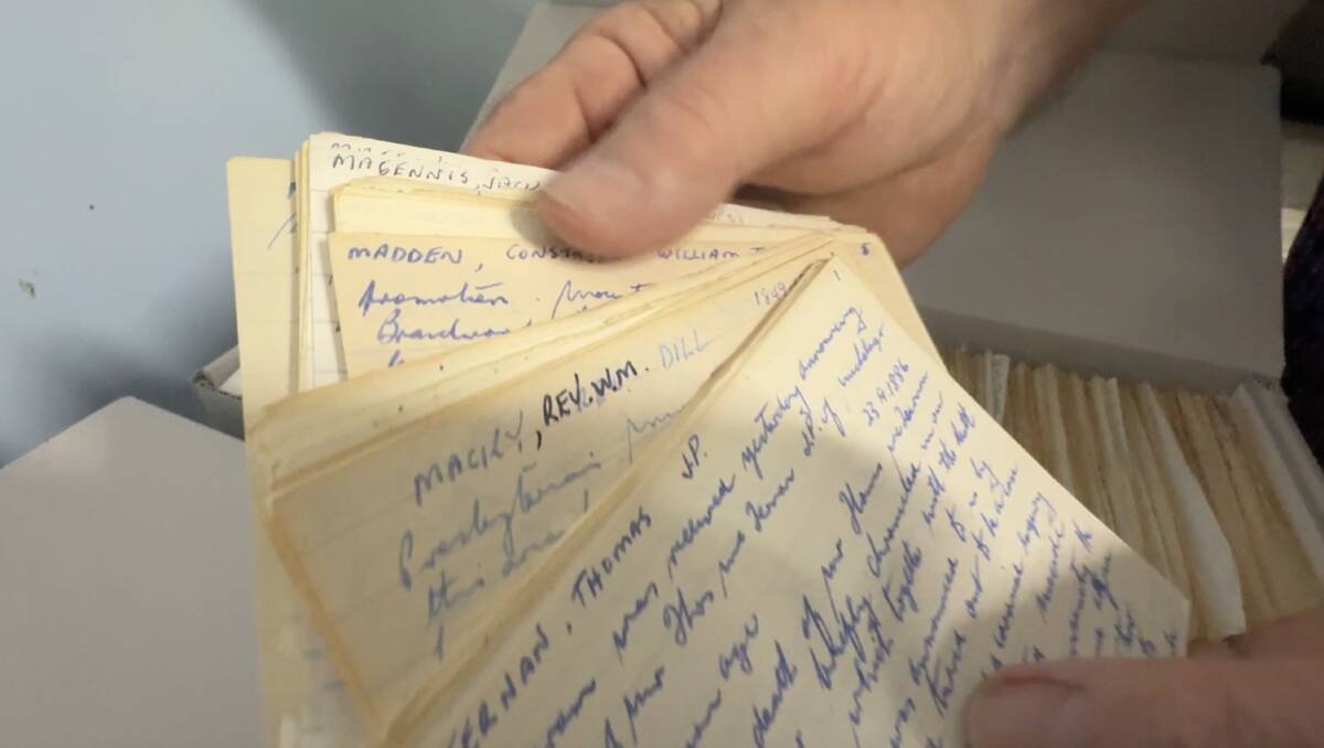 Lyall Gillespie's handwritten cards. Picture by Tim the Yowie Man