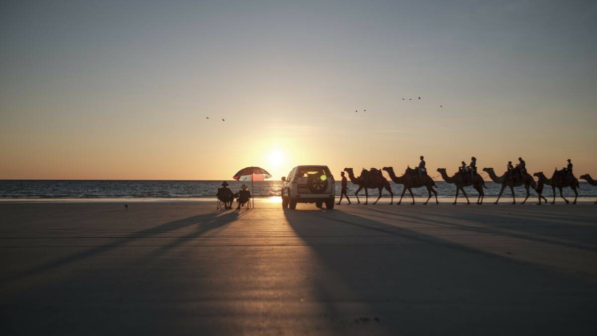 Camels at sunset on Cable Beach at Broome. Pictture: Tourism Western Australia