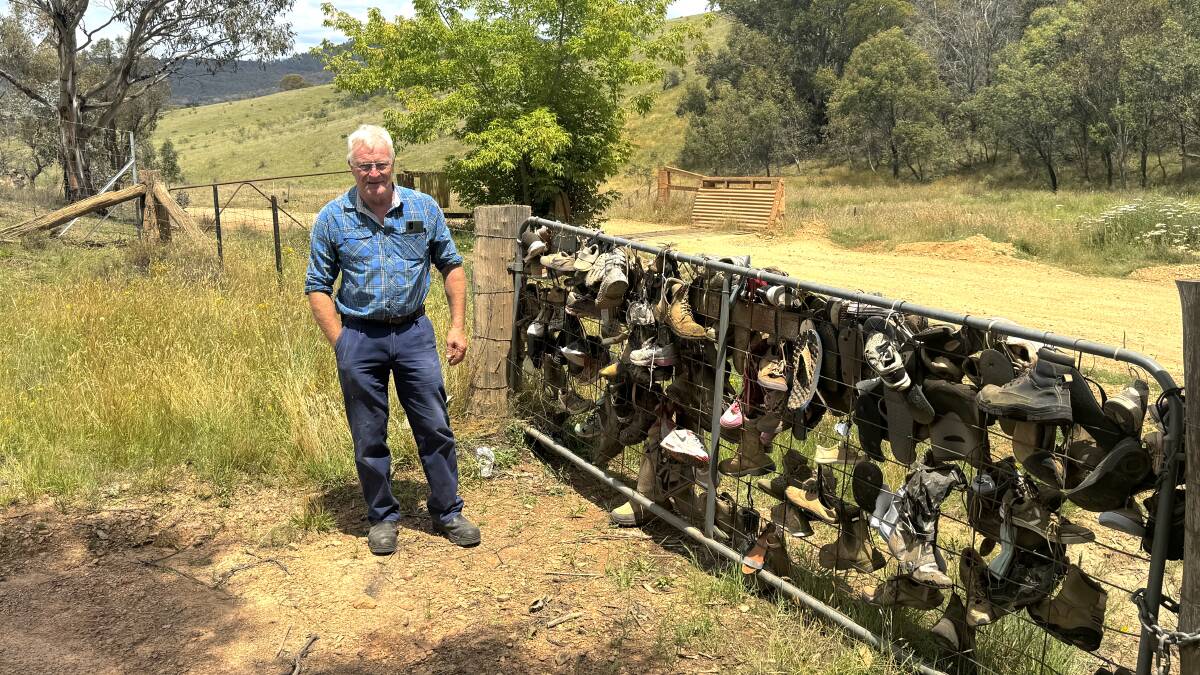 Mark Watson at the Bobeyan Boot Gate 10 years on. Picture by Tim the Yowie Man