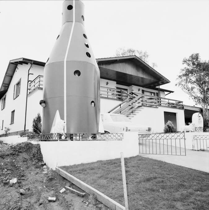 Do you recognise the faces peering out of the 1970s space ship on Belconnen Way? Picture: NAA:A12111, 1/1970/16/53