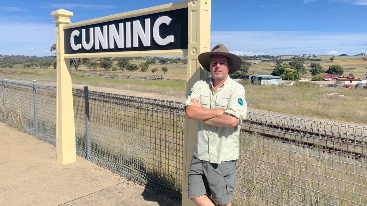 The revamped sign at the town's railway station sports an old-school font ... is that Gunning or Cunning? Picture: Gary Poile