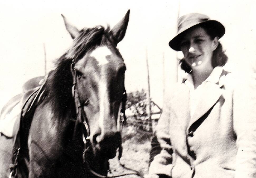 Maisie with her horse at Bogong High Plains, 1949. Picture courtesy of Marion Manifold