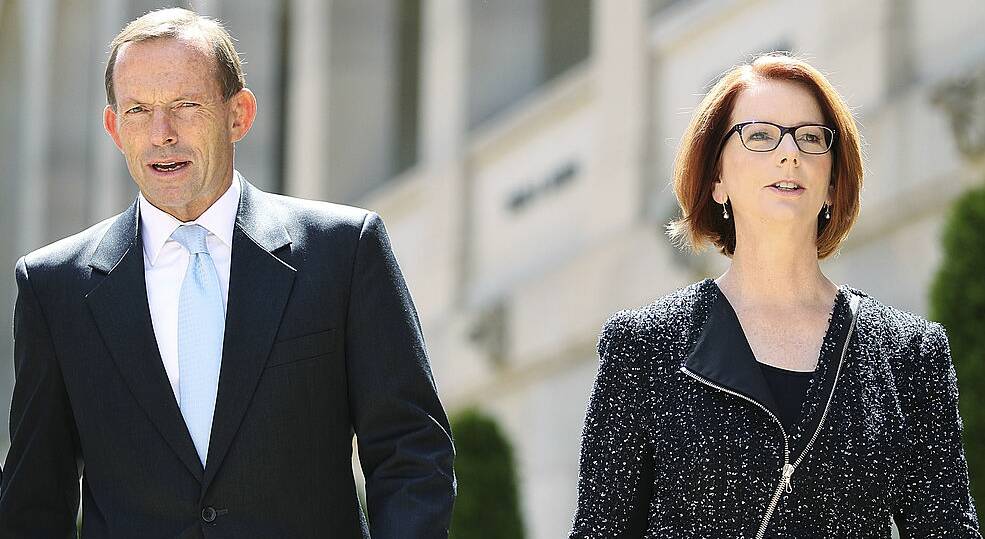 Tony Abbott and Julia Gillard in 2013. Picture Getty Images